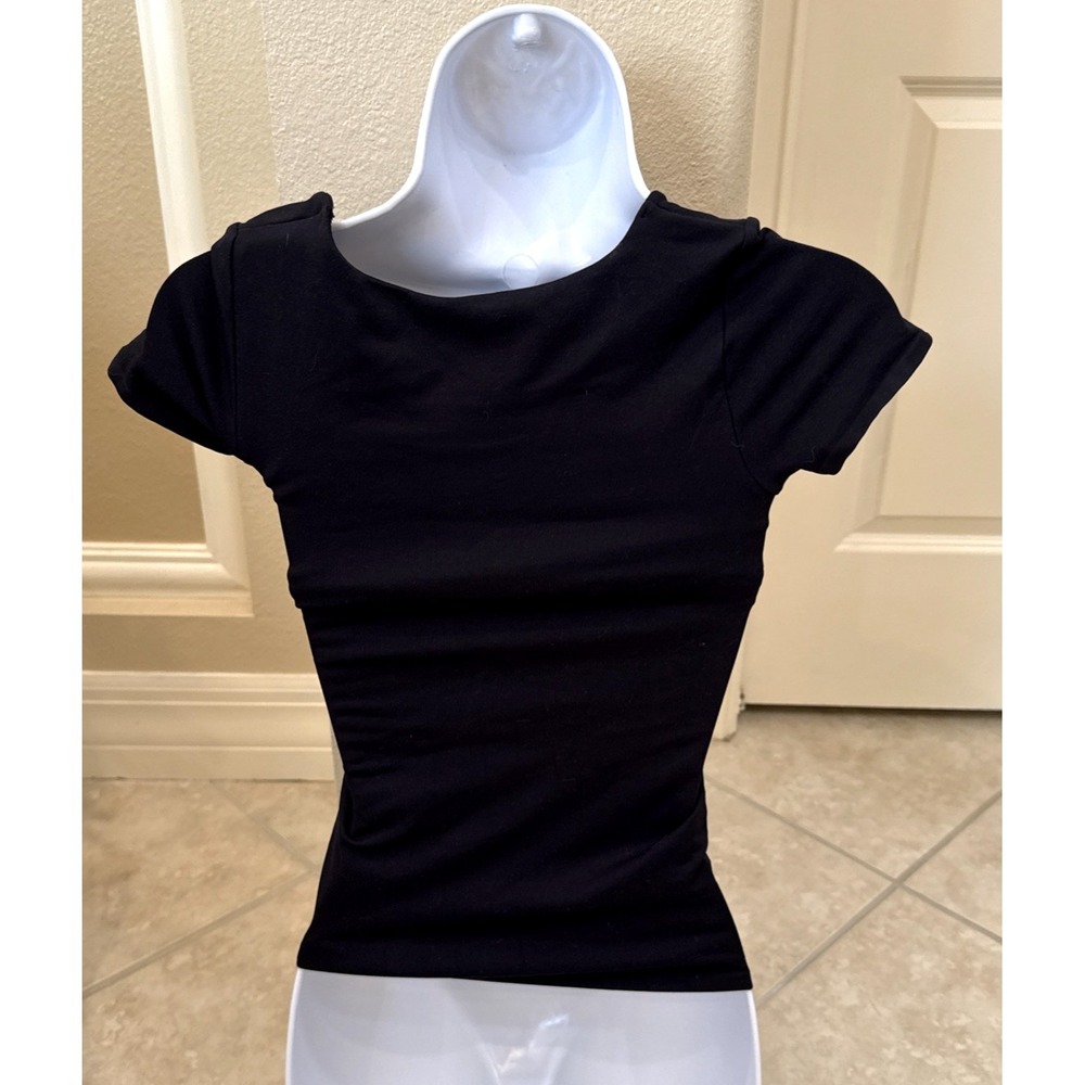 Intimately Free People XS / Small Short Sleeve Shirt Spandex Stretch Top Black - Picture 3 of 9